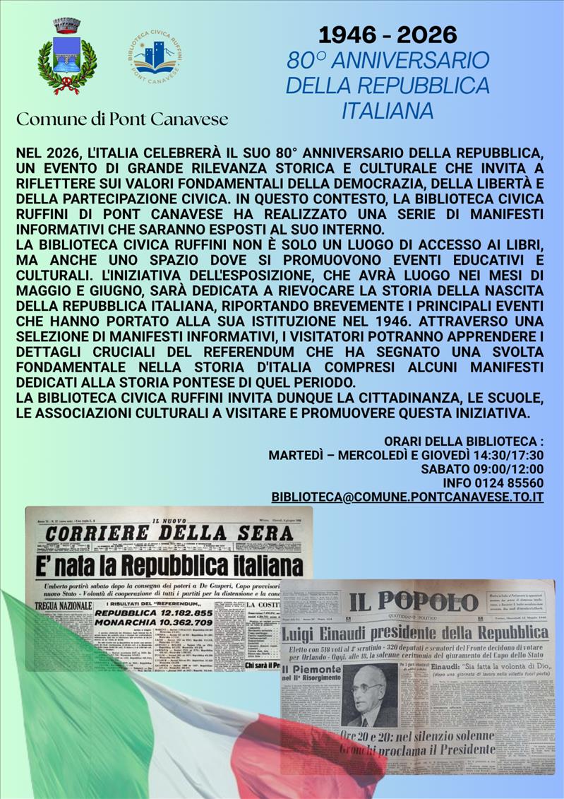 80° anniversario della Repubblica - Esposizione manifesti presso la Biblioteca Civica Ruffini