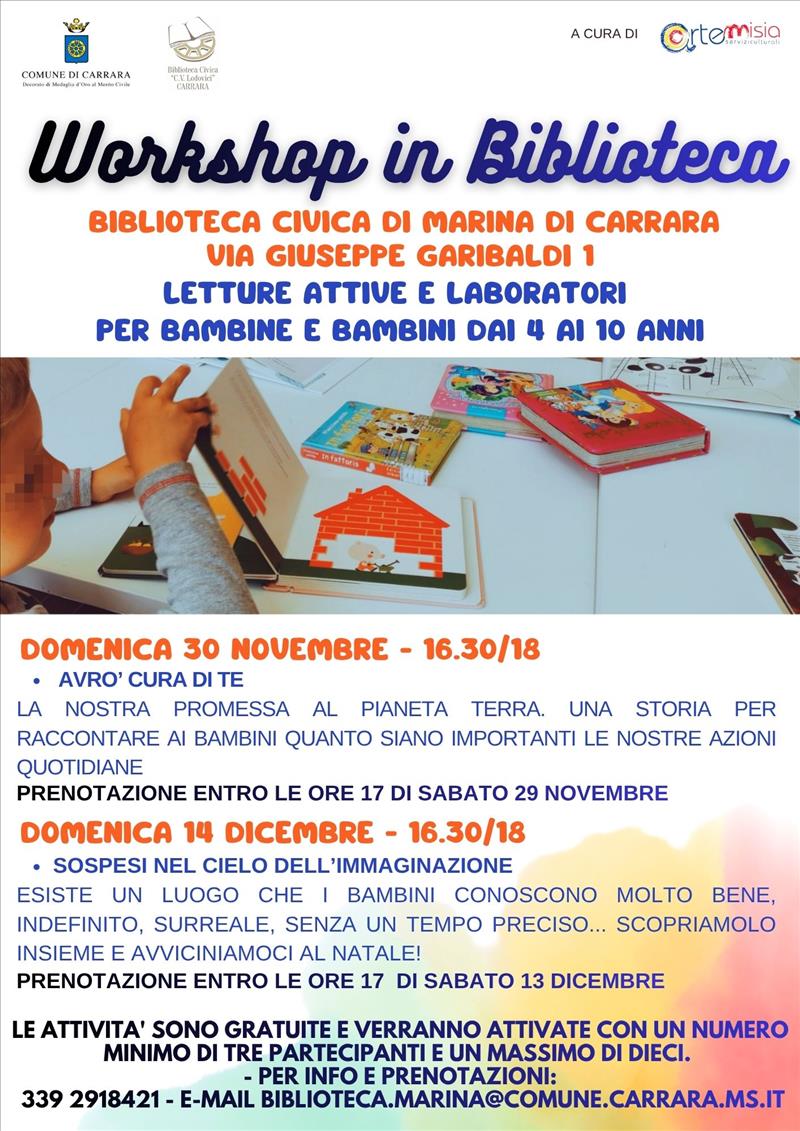 Workshop in Biblioteca - letture e laboratori per bambine e bambini 4-6 anni