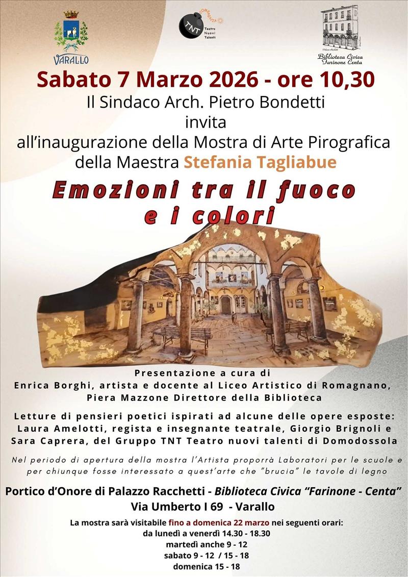 VARALLO - BIBLIOTECA CIVICA - INAUGURAZIONE MOSTRA DI ARTE PIROGRAFICA con laboratori