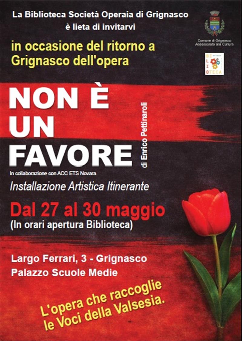 Non è un favore l'istallazione artistica di Enrico Pettinaroli approda in Biblioteca a Grignasco